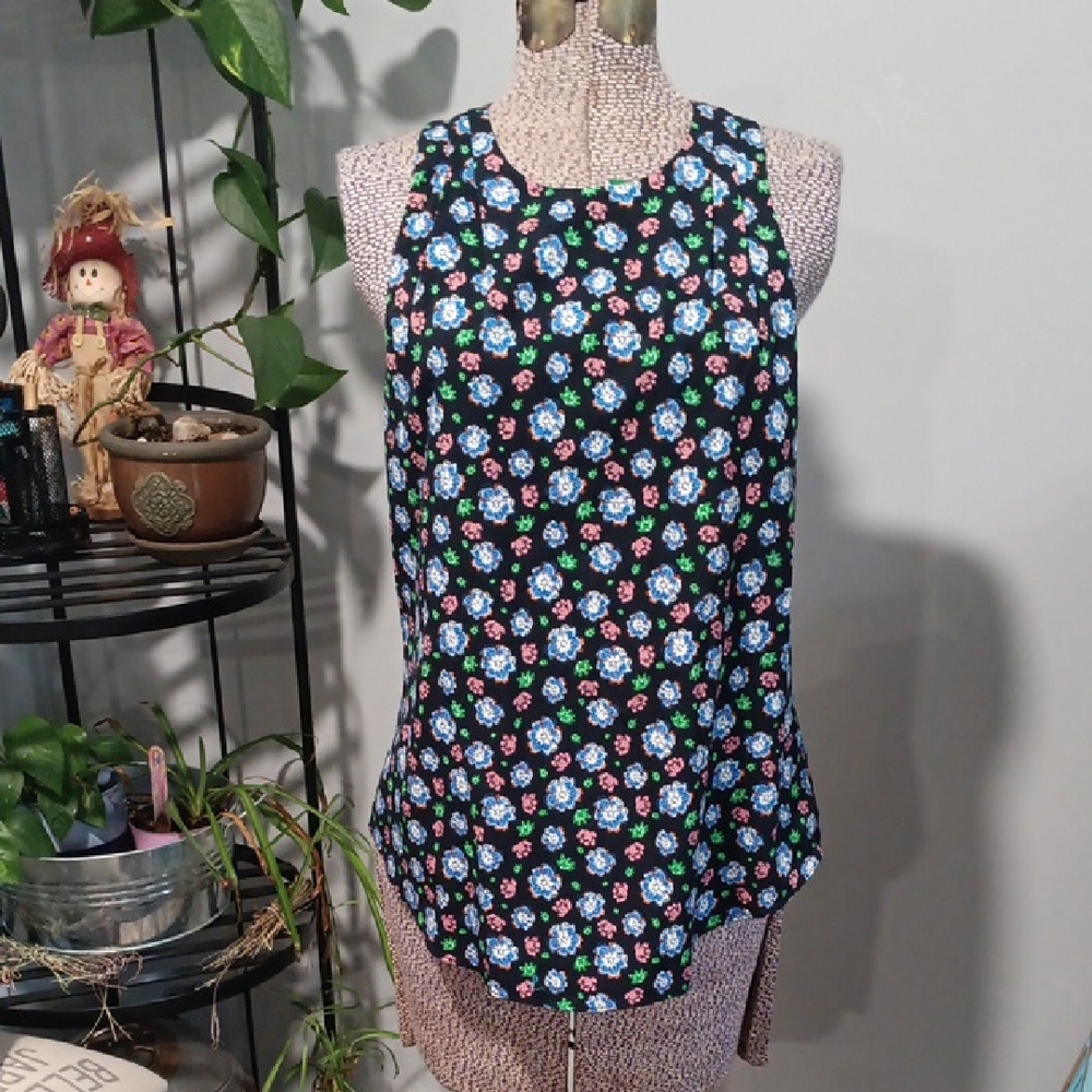 Banana Republic Floral Sleeveless Blouse - Black and Blue